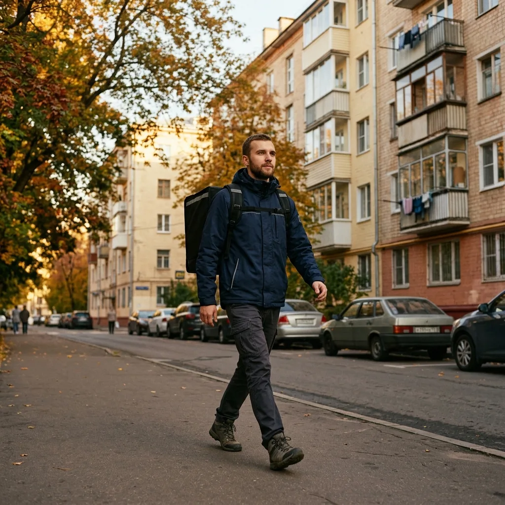 Курьер с заказом на улицах Москвы