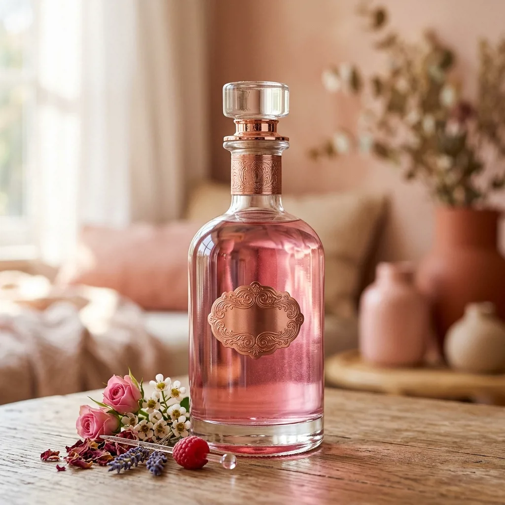Бутылка розового Pink Gin с ягодами