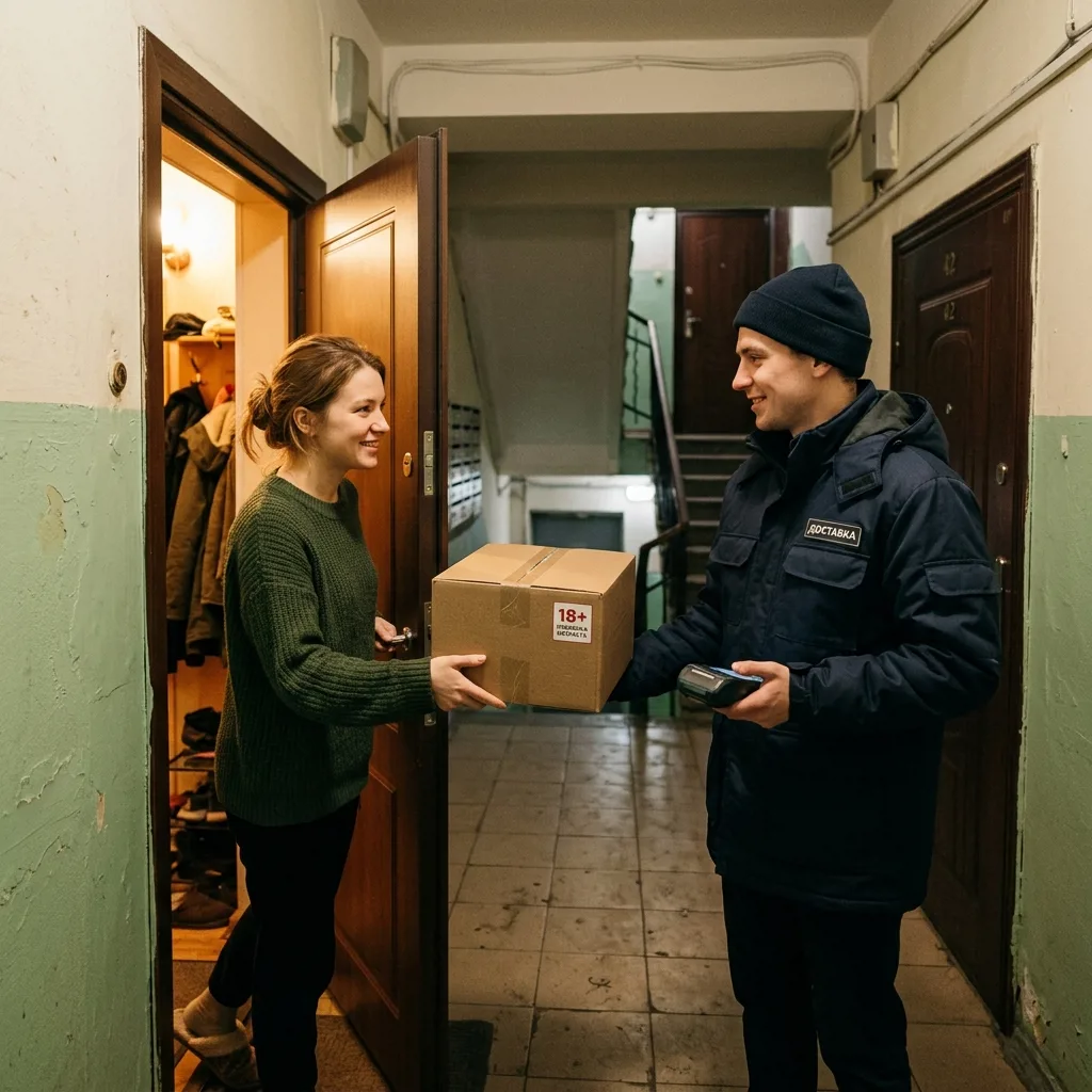 Курьер доставляет алкоголь до двери клиента в Москве