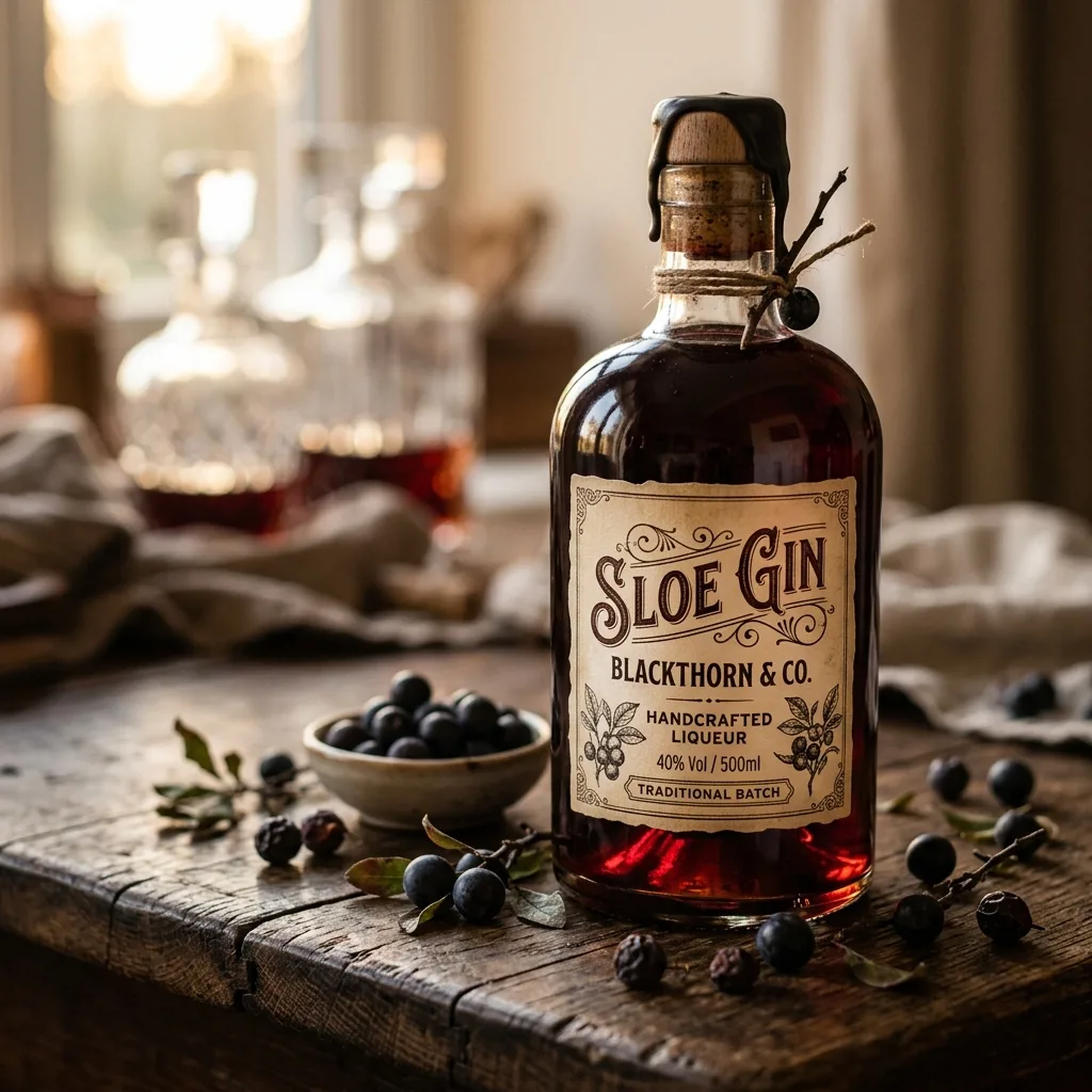 Бутылка Sloe Gin тёмного цвета