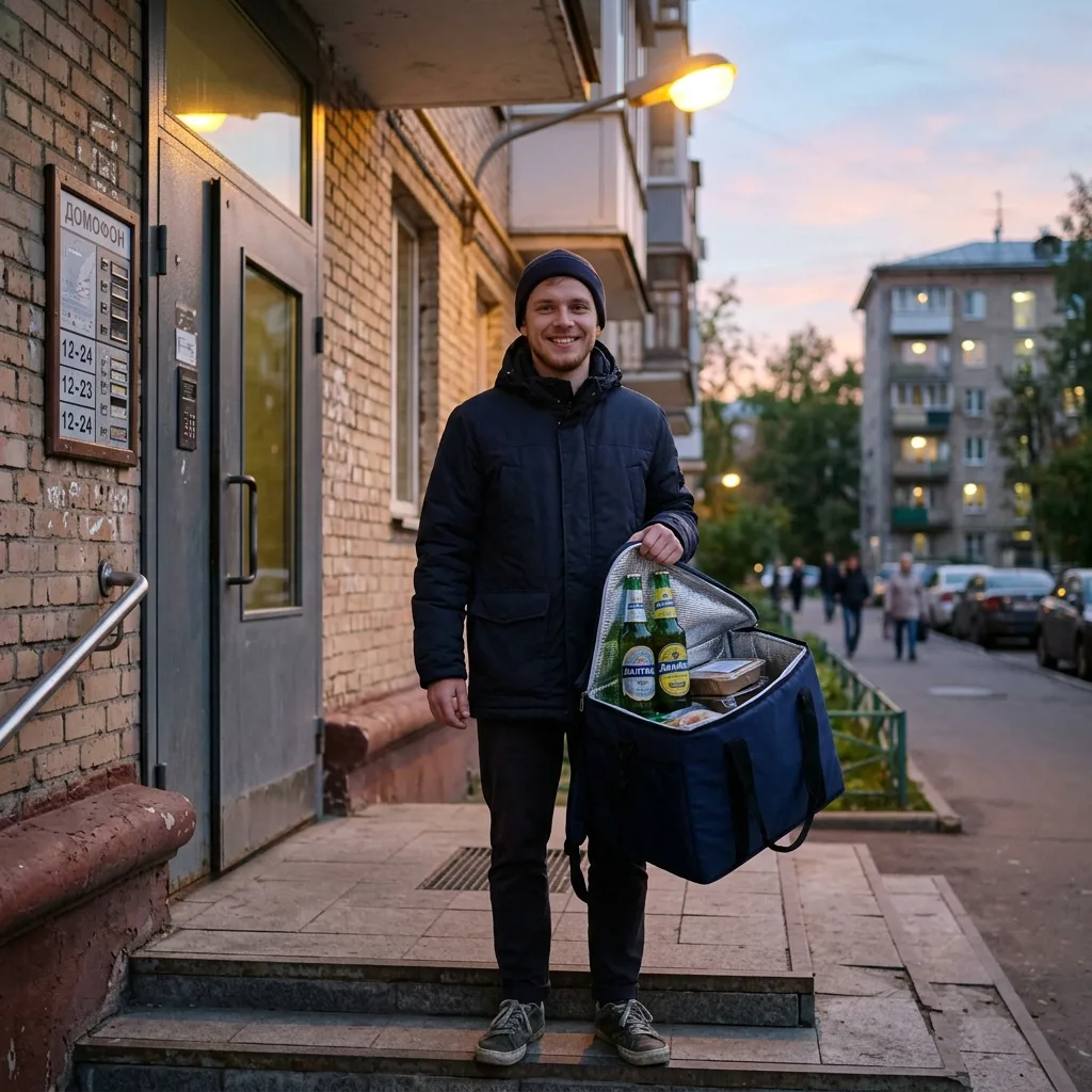 Курьер доставляет пиво в Москве