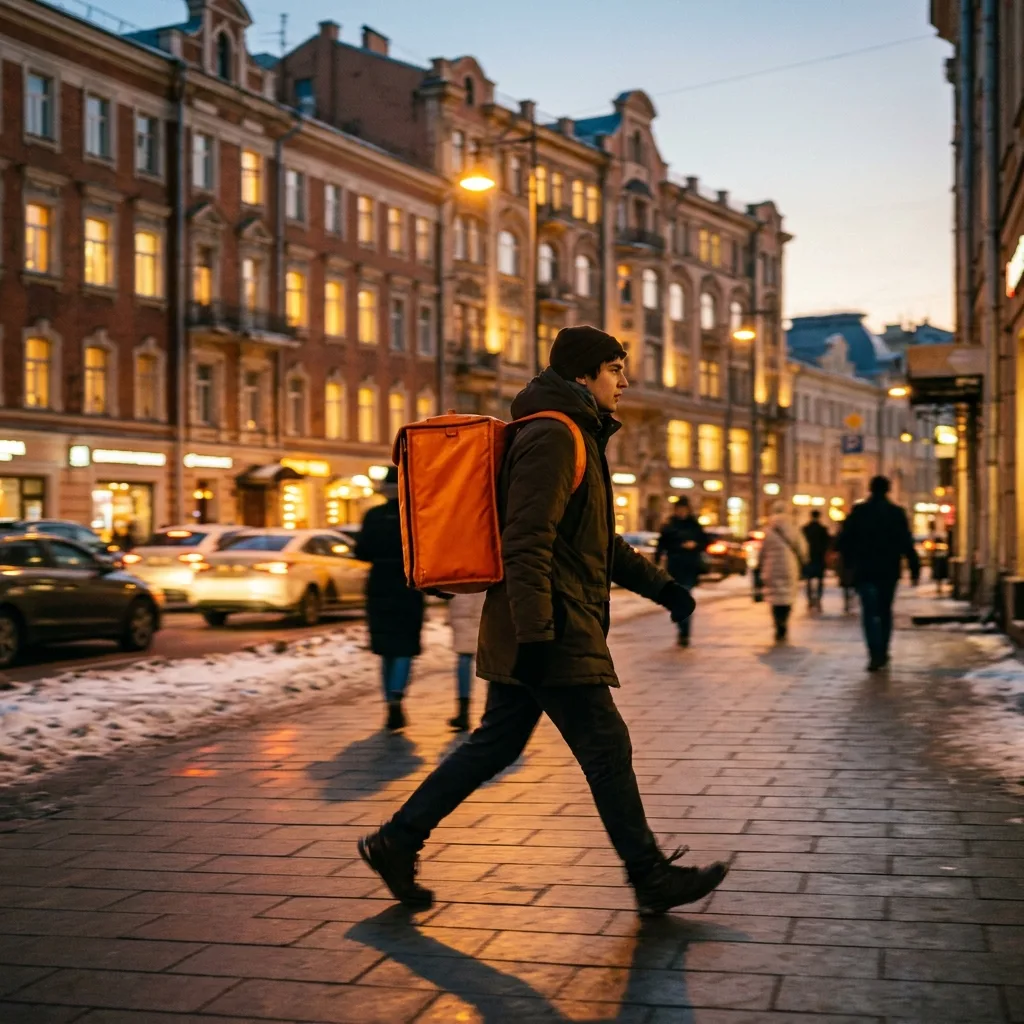 Курьер с термосумкой доставляет заказ